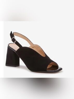 Anna Luisa Firenze Black Suede Sandals. Open square toe chunky heel.  Formal. 10